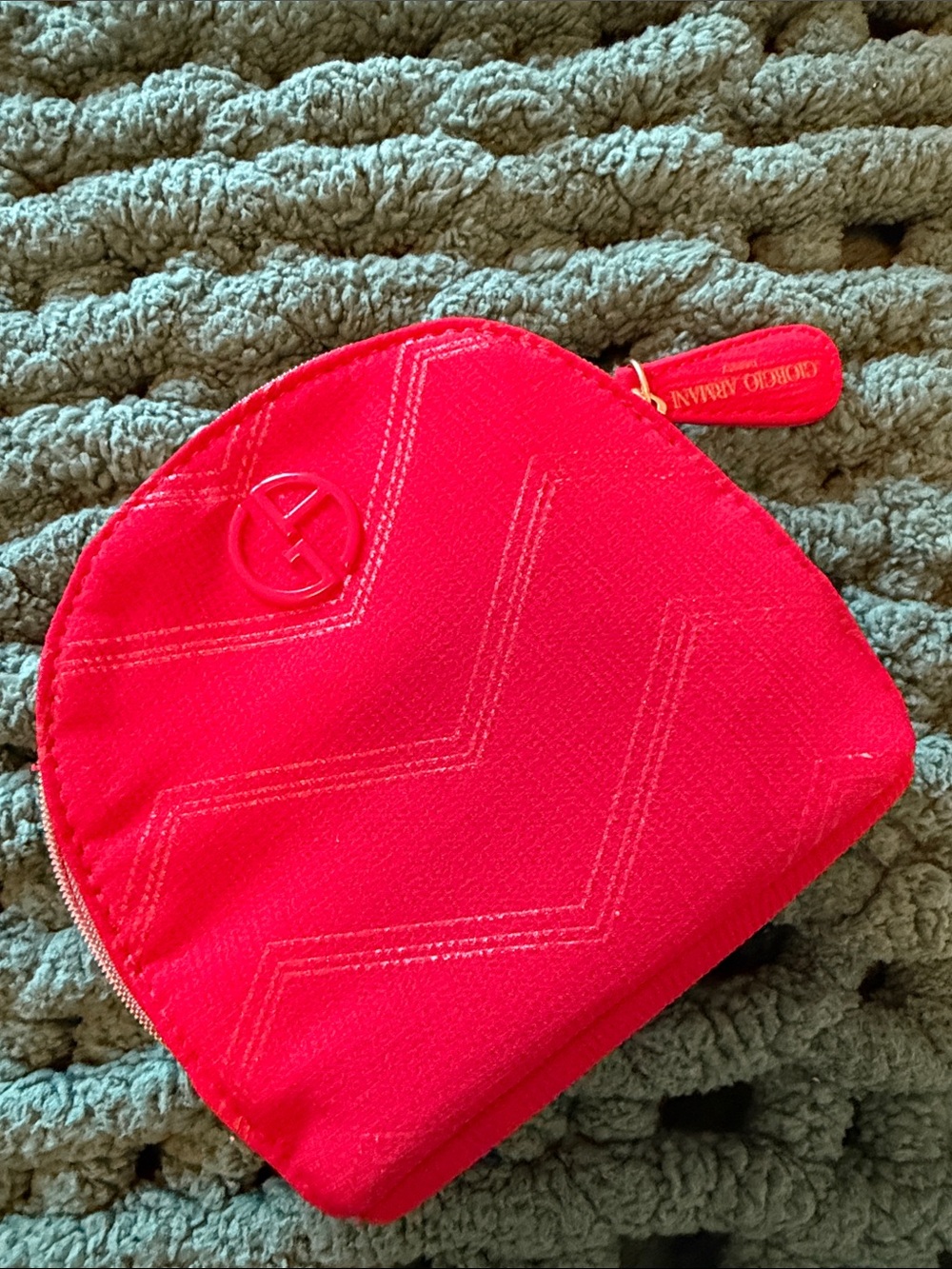 Giorgio Armani deep red Chevron Cosmetic Pouch